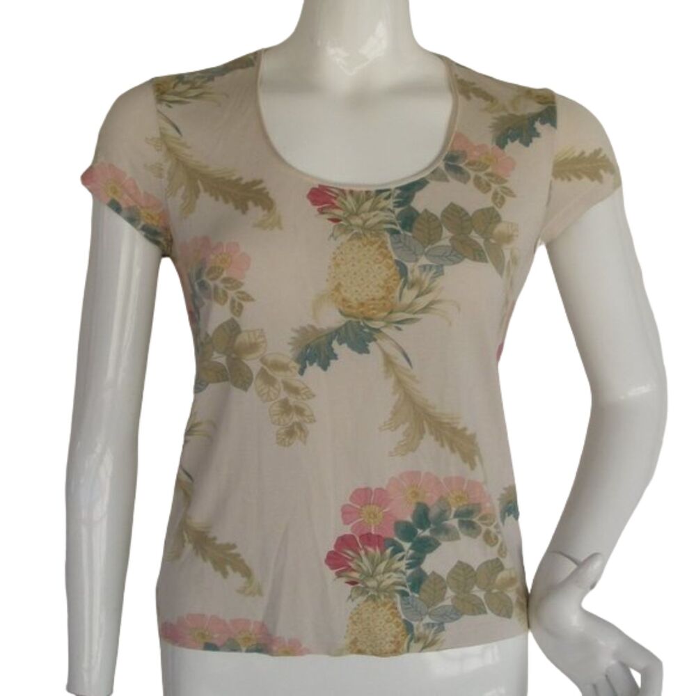 TOMMY BAHAMA Silk Tee, S, Pineapple Floral, Scoop neck - Picture 1 of 9